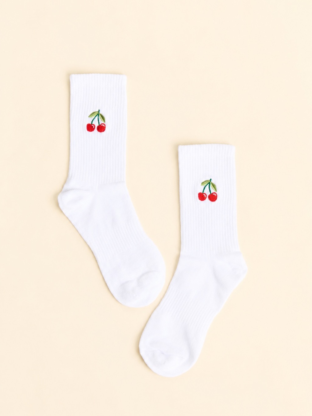 Altar’d State White Crew Socks with Red Cherry Embroidery